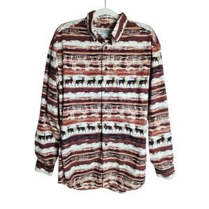 Roundtree & Yorke Mens Casual Button Down Shirt sz L cotton Elk print hunting